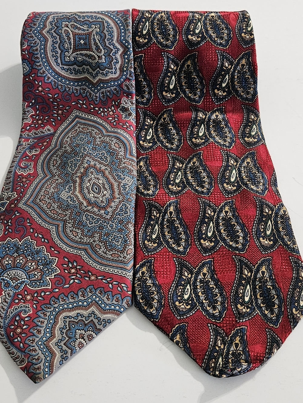 Pair of Morgan Hart Red Multi-Colored Paisley Men's Silk Neck Ties Lot Set